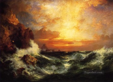 海の風景 Painting - トーマス・モラン ランズエンド近くの夕日 コーンウォール オーシャンウェーブ